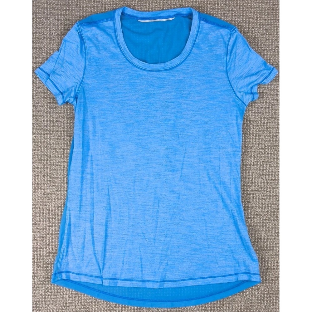Lululemon Short Sleeve Running Shirt Heather Blue Mesh Panel Activewear Top Sz 4